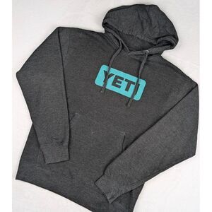 Yeti Hoodie Mens Medium‎ Heather Gray Sweatshirt Athletic Teal Spell Out